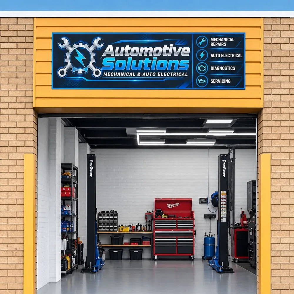 Inside the Automotive Solutions workshop in Ingleburn, with two vehicle hoists and tool chests